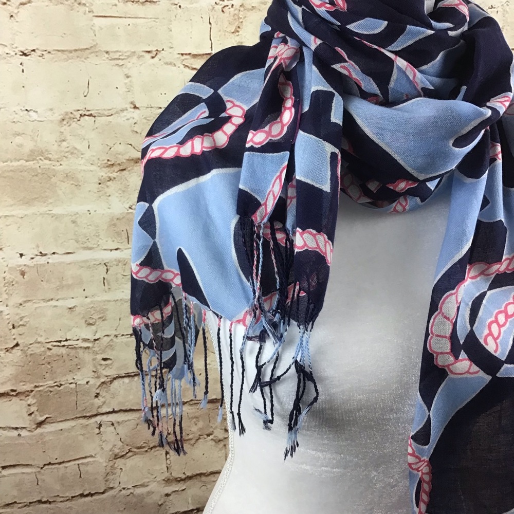 Lilly Pulitzer Silk Cashmere Fringe Scarf Nautical - Picture 3 of 6